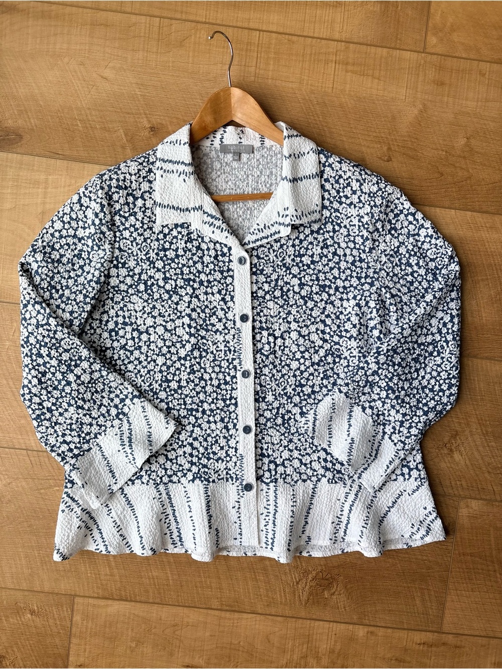 Habitat Navy and White Coastal Floral Long Sleeve Button Shirt. Size Large - Picture 2 of 12